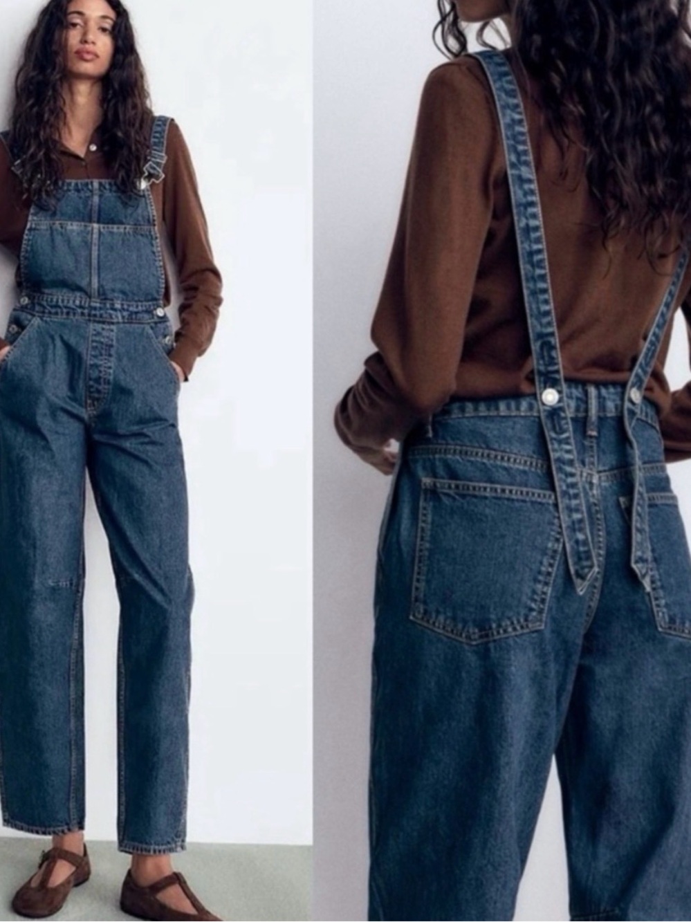 Zara Barrel Leg Denim Overalls